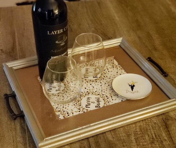 wine on glam tray
